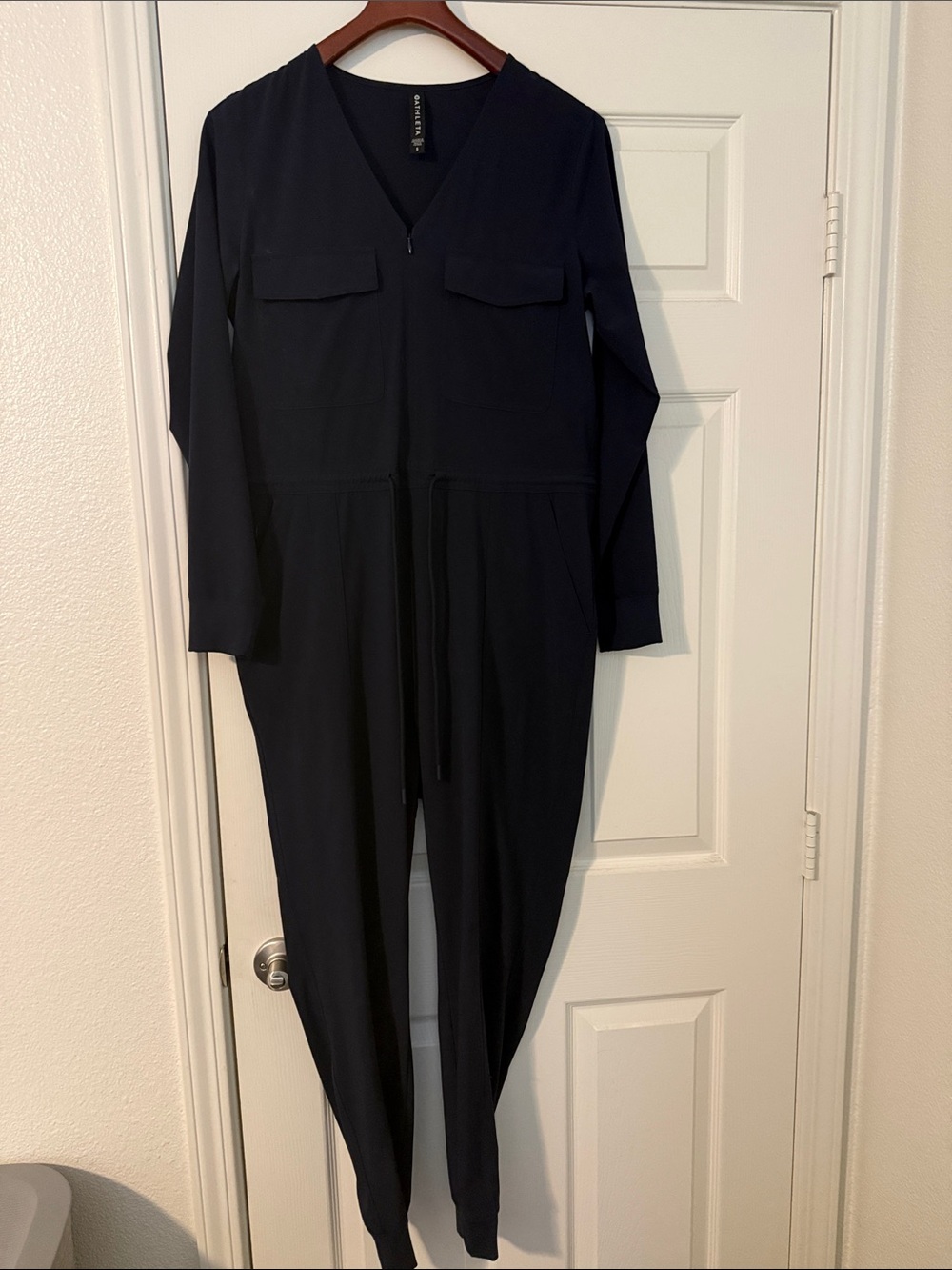 Athleta Navy Long-Sleeve Utility Jumpsuit